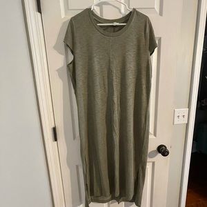 Military green shirt dress.